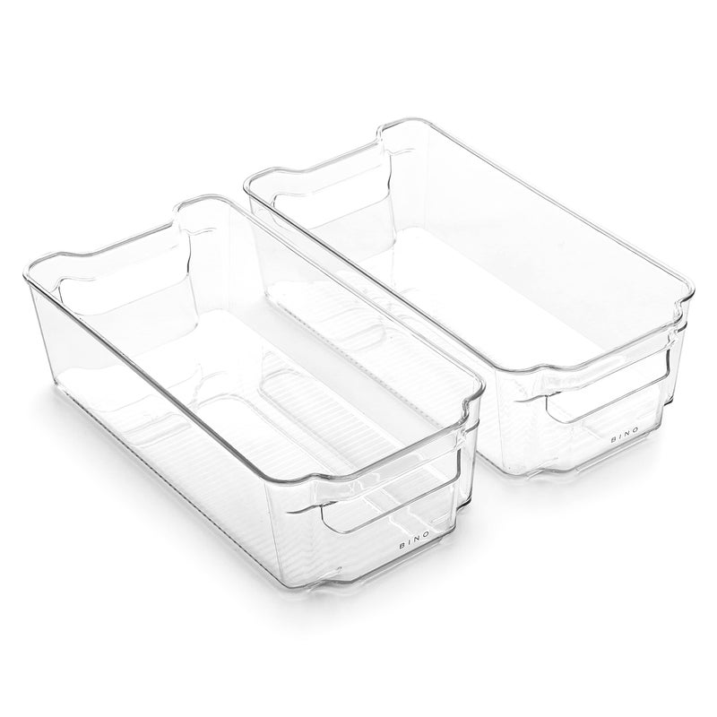 BINO | Stackable Storage Bins, Medium - 2 Pack THE STACKER COLLECTION Clear Plastic Built-In Handles BPA-Free Containers for Organizing Kitchen Pantry Multi-Use Organizer Bins - Image 1